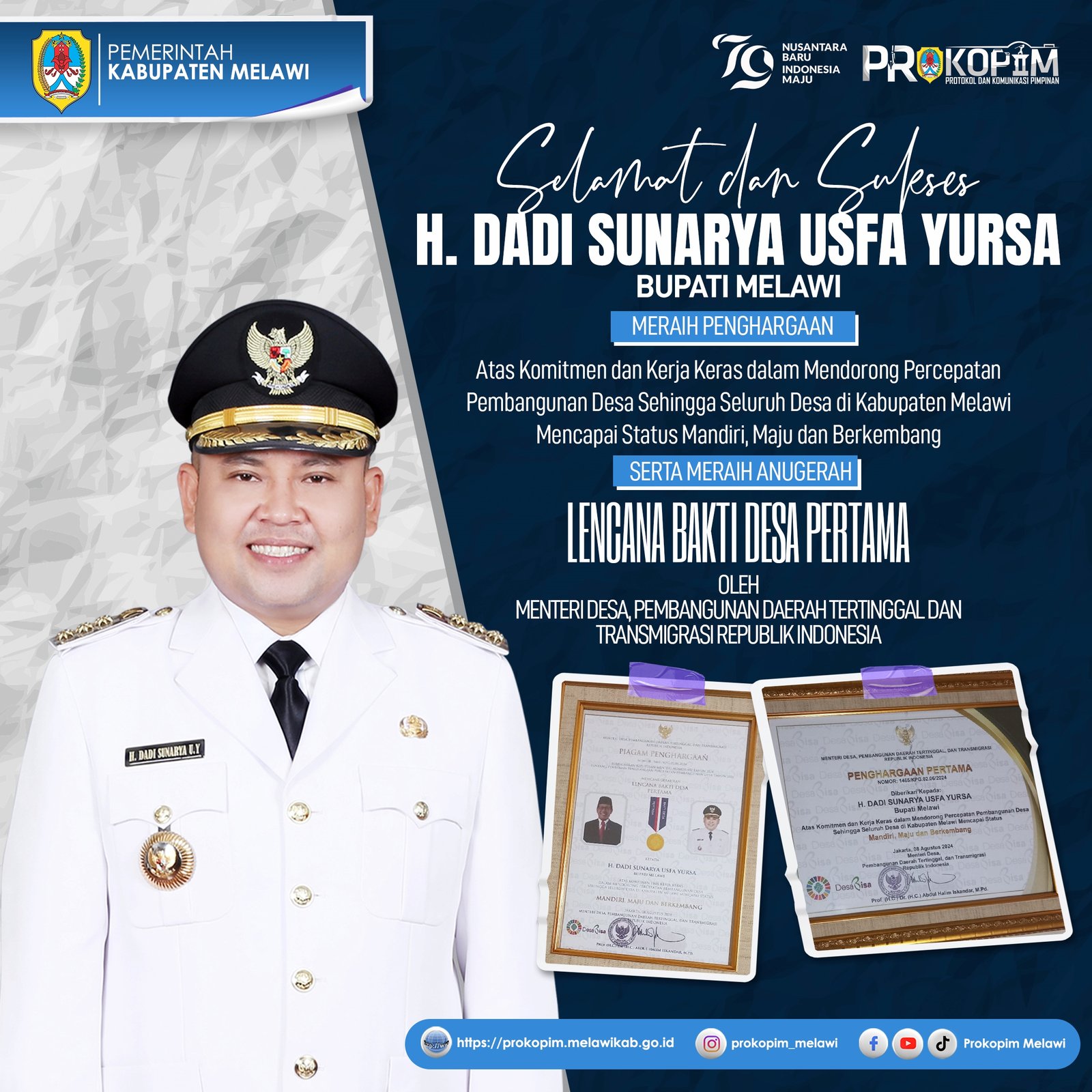 Selamat dan Sukses Bupati Melawi atas Anugerah Lencana Bakti Desa Pertama